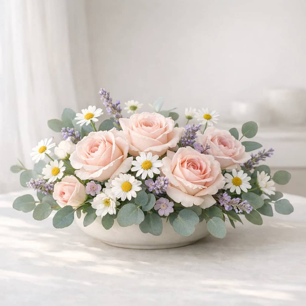 World Diabetes Day floral calendar still life with chamomile, soft roses, eucalyptus