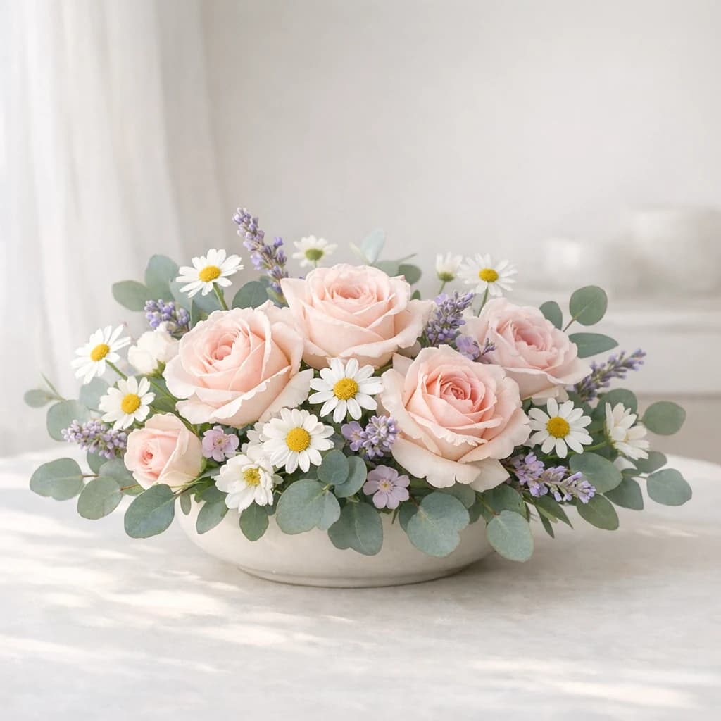 World Diabetes Day floral calendar still life with chamomile, soft roses, eucalyptus
