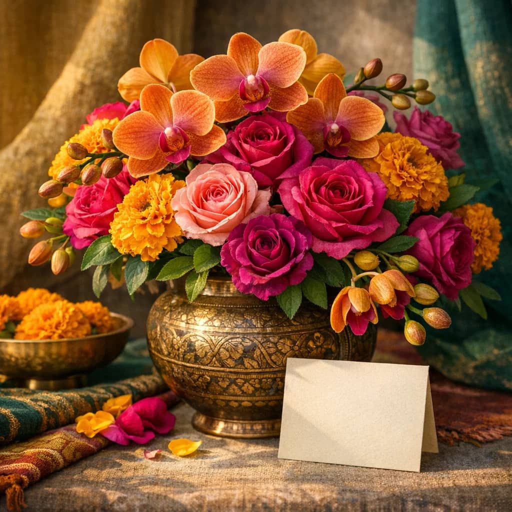 World Kiswahili Language Day floral calendar still life with orchids, marigolds, garden roses