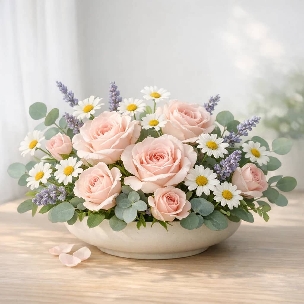 World Patient Safety Day floral calendar still life with chamomile, soft roses, eucalyptus