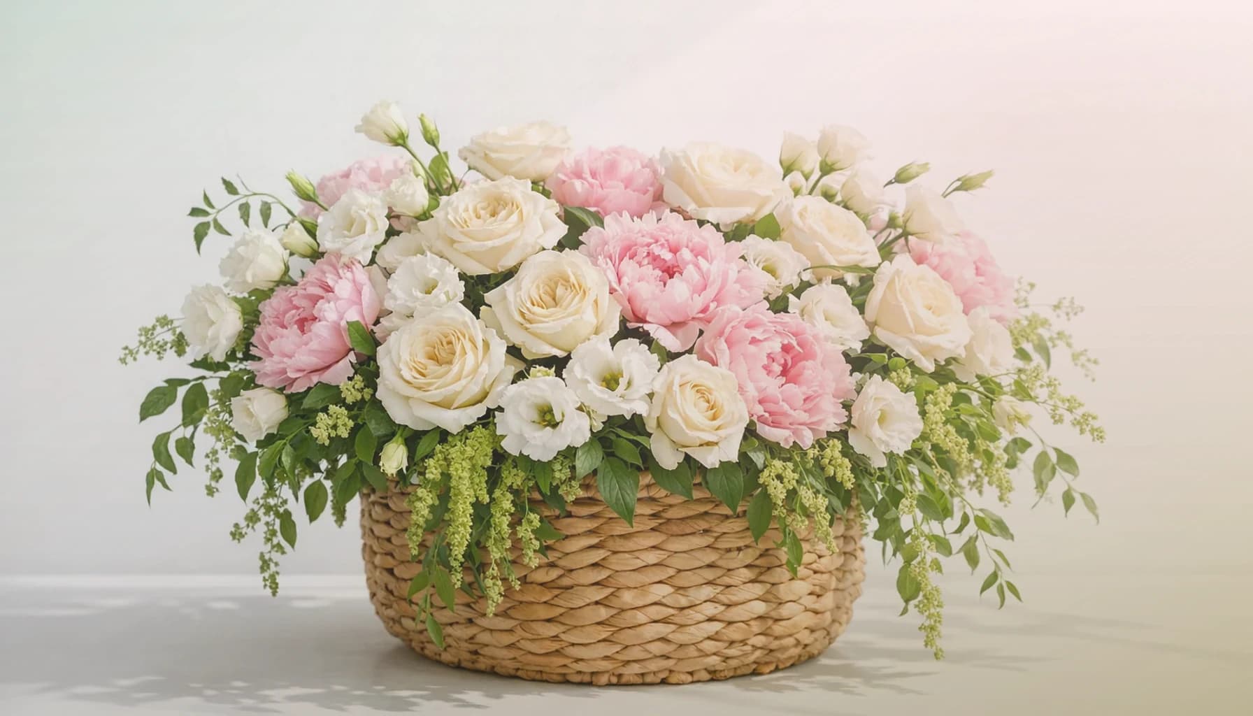 Asian American Pacific Islander Heritage Month flowers collection banner with cymbidium orchids, peonies, and blossoming branches and refined, warm, culturally celebratory, and quietly honoring styling from LiNa Garden