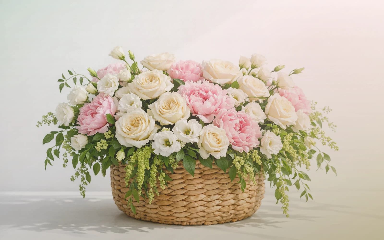 Asian American Pacific Islander Heritage Month flowers with cymbidium orchids, peonies, and blossoming branches, jade green, soft blush, and warm gold color direction, and premium refined, warm, culturally celebratory, and quietly honoring styling from LiNa Garden