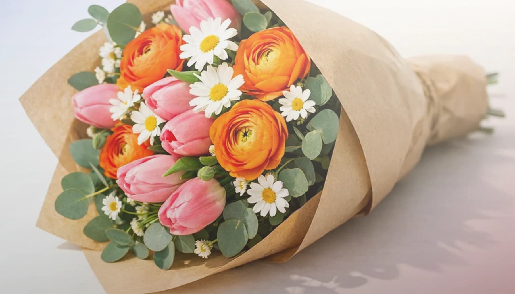 Bastille Day flowers collection banner with cornflowers, white garden roses, and red ranunculus and French country, relaxed, elegant, and quietly proud styling from Lina Flowers