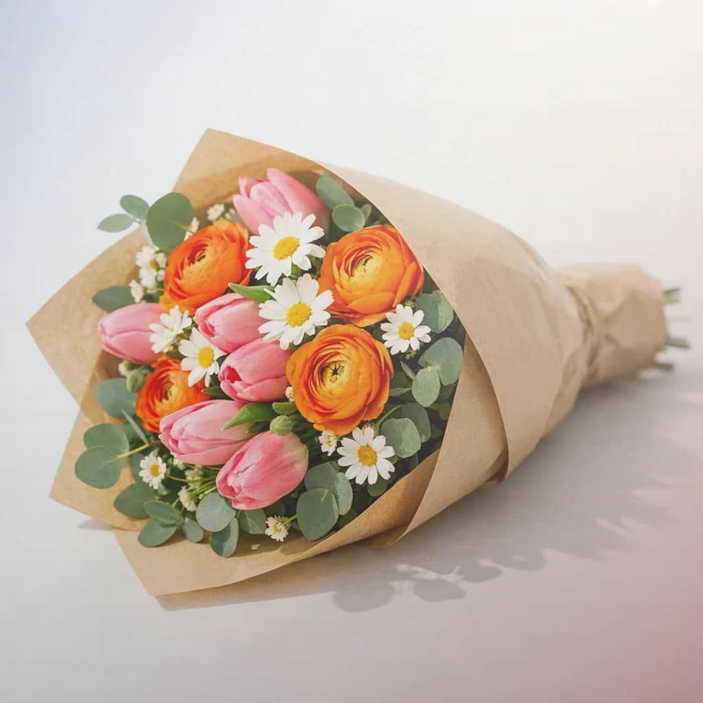 Bastille Day flowers preview with cornflowers, white garden roses, and red ranunculus in cornflower blue, soft ivory, and warm red tones from Lina Flowers