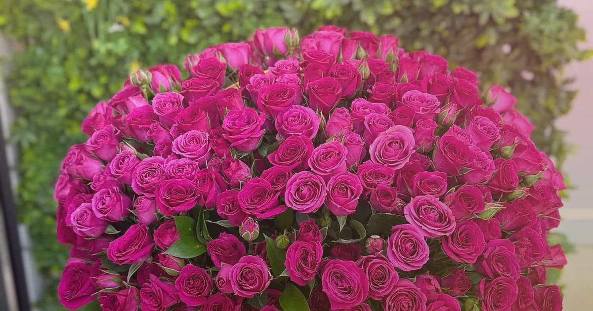 Diwali flowers social share image with marigolds, red garden roses, and gold ranunculus, marigold yellow, diwali crimson, and festival gold tones, and premium Lina Flowers styling