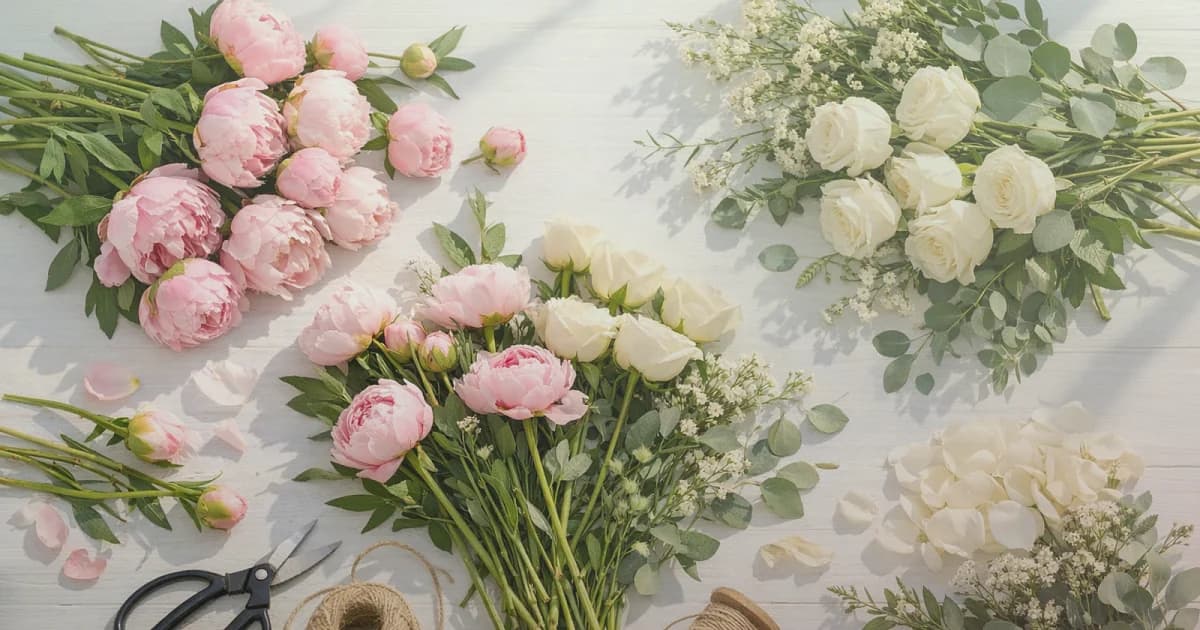 Earth Day flowers social share image with garden roses, herbs, and ferns, garden green, herb sage, and garden rose pink tones, and premium Lina Flowers styling
