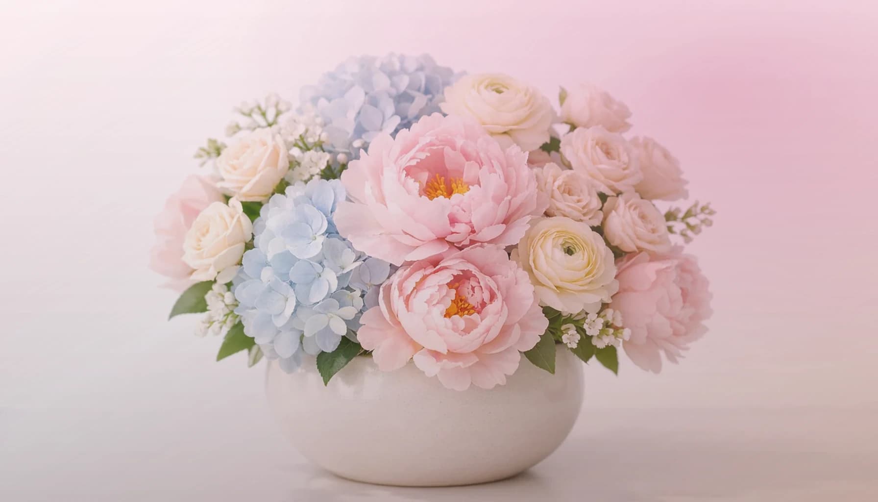 Galentine's Day flowers collection banner with pink garden roses, coral ranunculus, and blush tulips and playful, warm, friendship-led, and joyfully feminine styling from LiNa Garden