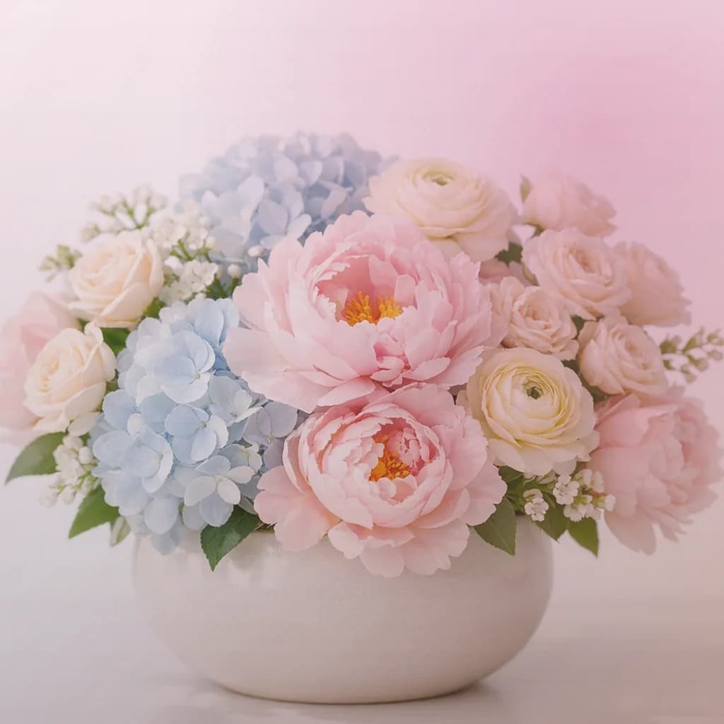 Galentine's Day flowers preview with pink garden roses, coral ranunculus, and blush tulips in blush pink, raspberry, and warm coral tones from Lina Flowers