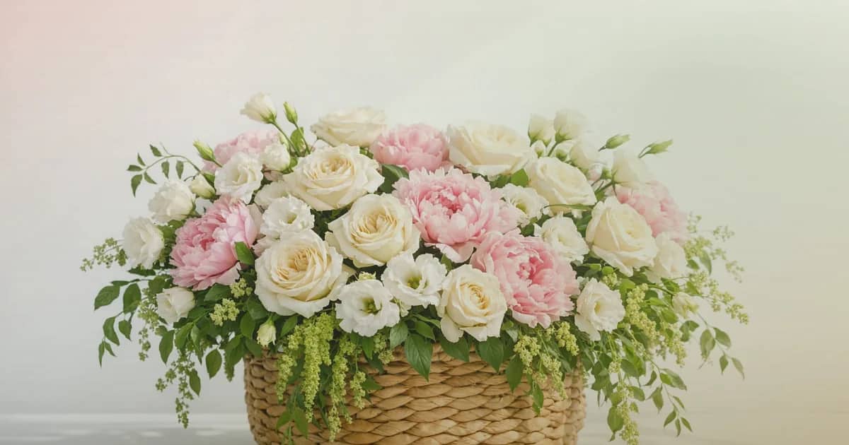 Indigenous Peoples' Day flowers social share image with terracotta dahlias, sage eucalyptus, and gold craspedia, terracotta, sage green, and warm gold tones, and premium Lina Flowers styling