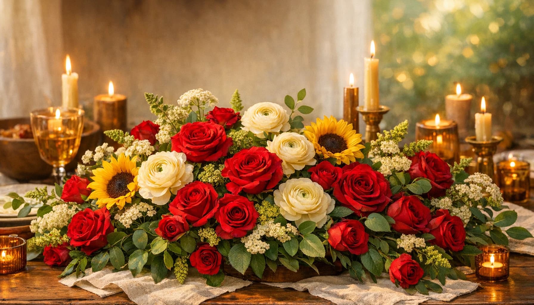 Juneteenth flowers collection banner with roses, ranunculus, and sunflowers and vibrant, grounded, joyful, and community-centered styling from Lina Flowers