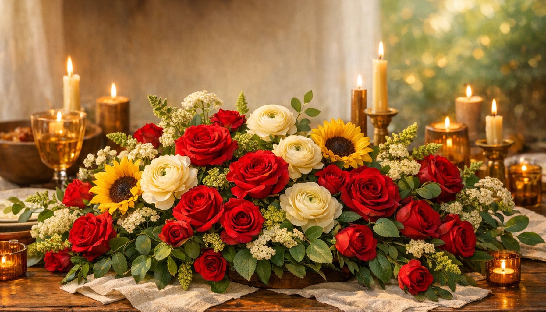 Juneteenth flowers collection banner with roses, ranunculus, and sunflowers and vibrant, grounded, joyful, and community-centered styling from Lina Flowers