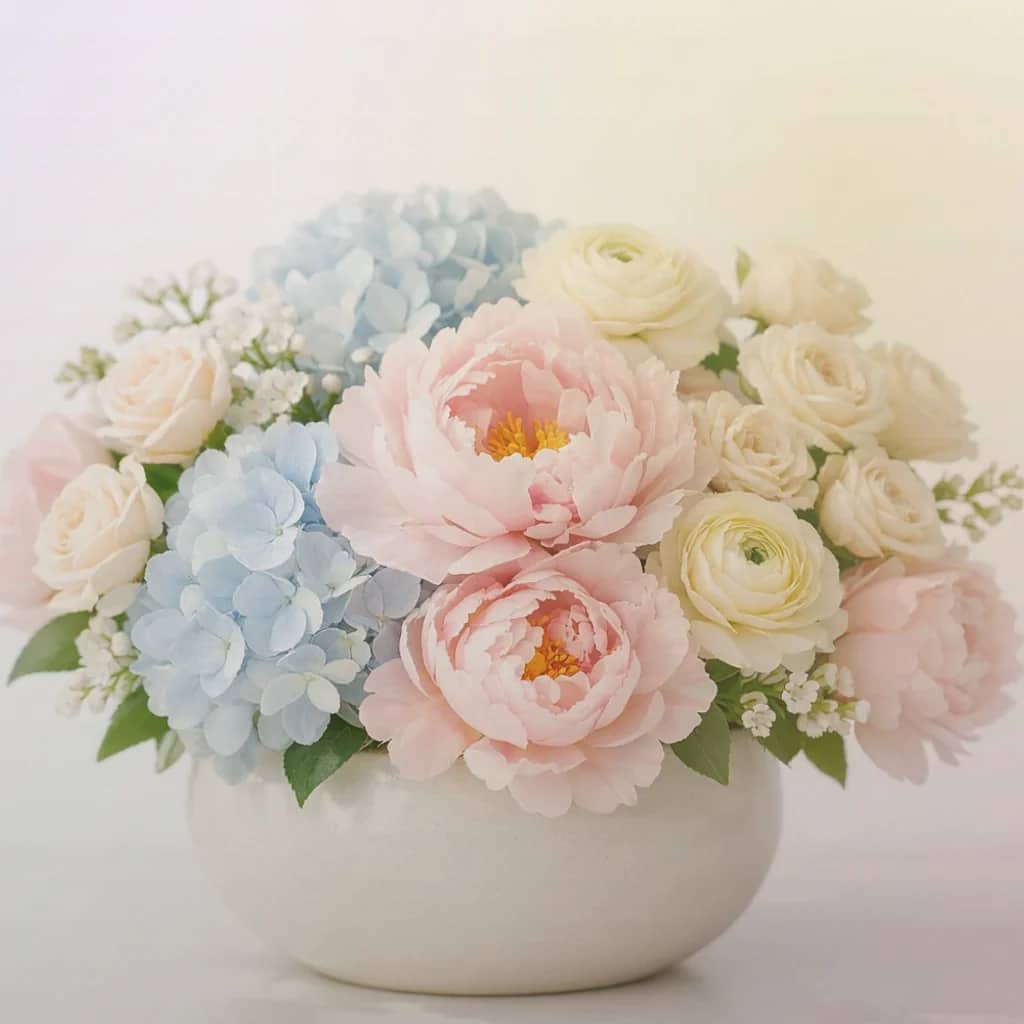 Nowruz flowers preview with hyacinth, tulips, and narcissus in hyacinth lavender, soft gold, and tulip pink tones from Lina Flowers