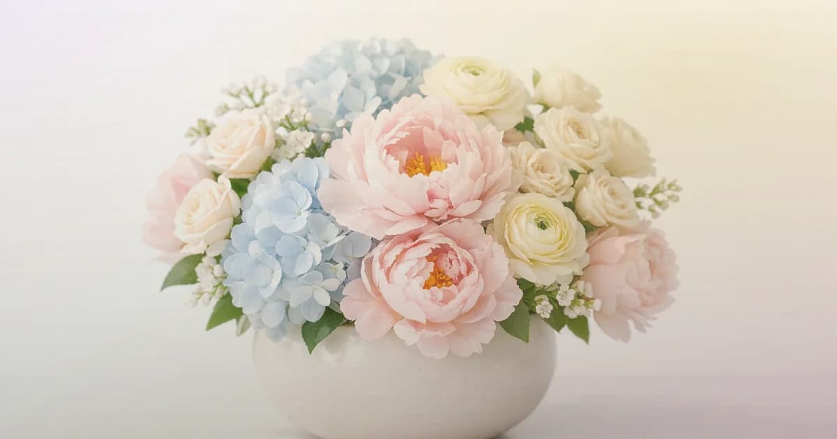 Nowruz flowers social share image with hyacinth, tulips, and narcissus, hyacinth lavender, soft gold, and tulip pink tones, and premium LiNa Garden styling