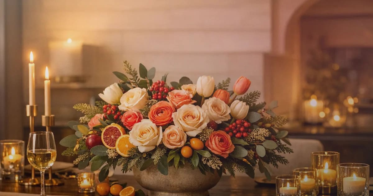 Patriot Day flowers social share image with white roses, red ranunculus, and blue delphinium, crisp white, deep red, and navy blue tones, and premium Lina Flowers styling