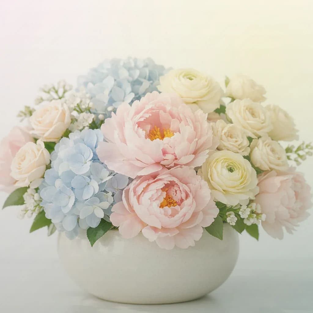 Read Across America Day flowers preview with pink ranunculus, pale yellow tulips, and spray roses in soft pink, pale lemon, and fresh mint tones from Lina Flowers