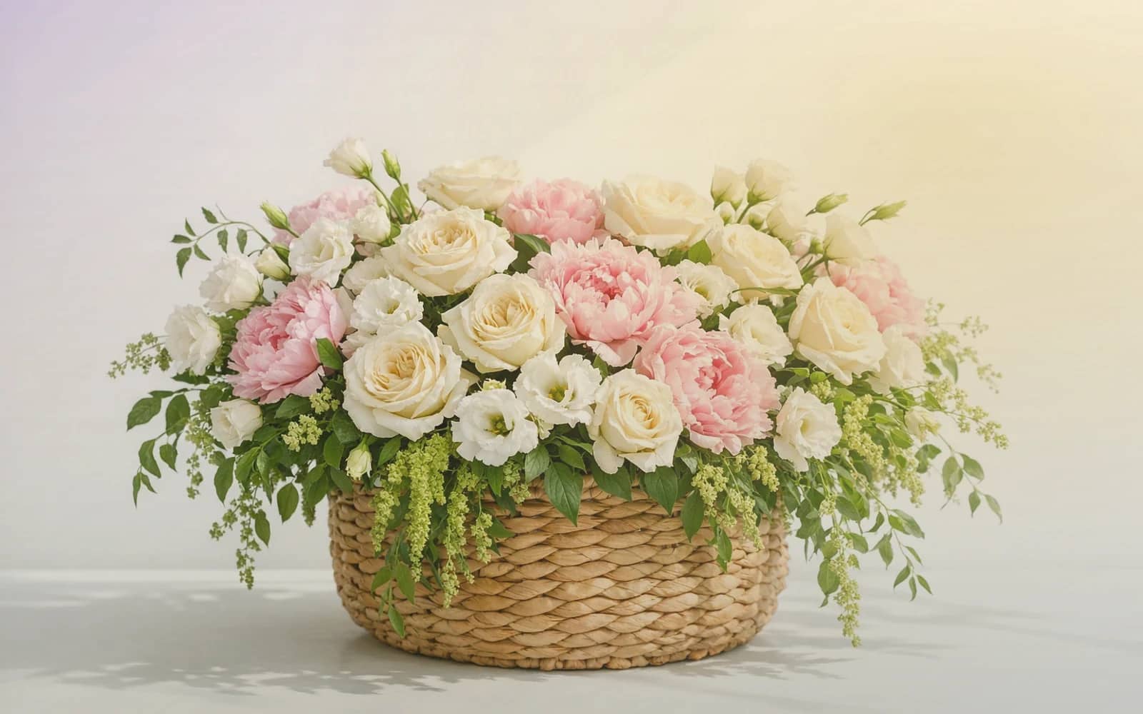 Women's Equality Day flowers with purple lisianthus, white roses, and golden craspedia, suffragist purple, honor gold, and crisp white color direction, and premium grounded, dignified, celebratory, and historically resonant styling from Lina Flowers
