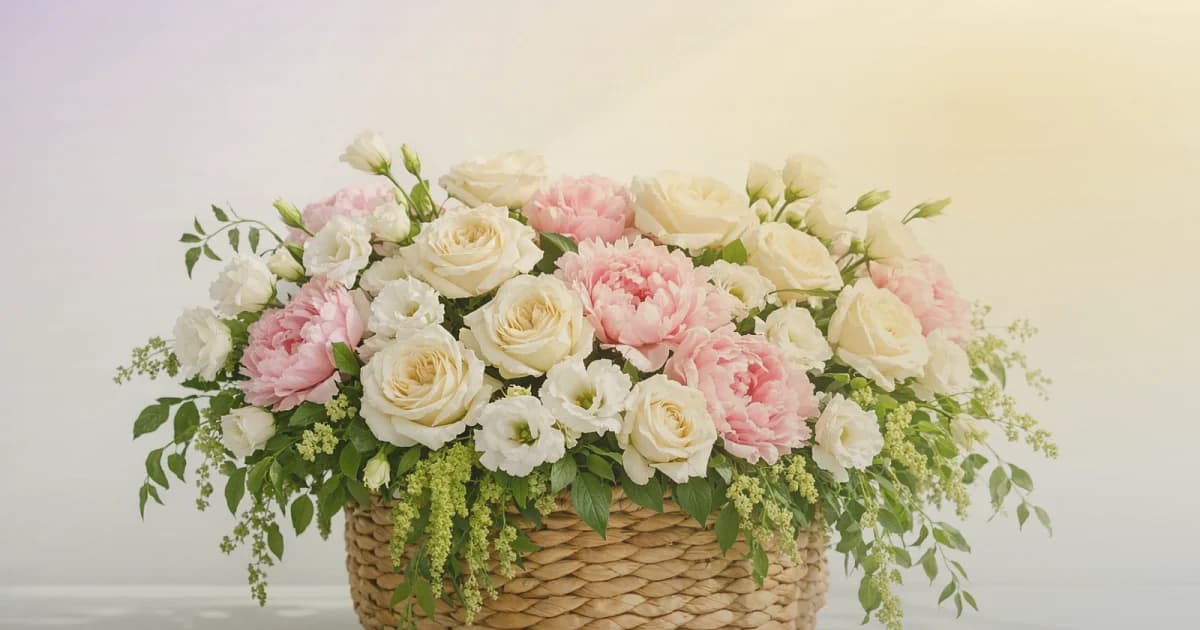 Women's Equality Day flowers social share image with purple lisianthus, white roses, and golden craspedia, suffragist purple, honor gold, and crisp white tones, and premium LiNa Garden styling