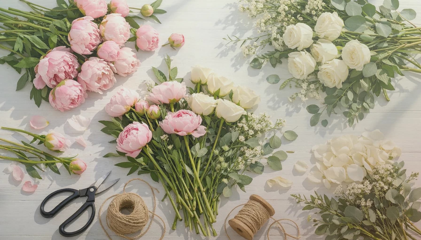 World Environment Day flowers collection banner with garden roses, herbs, and ferns and garden-rooted, verdant, conscious, and quietly abundant styling from LiNa Garden