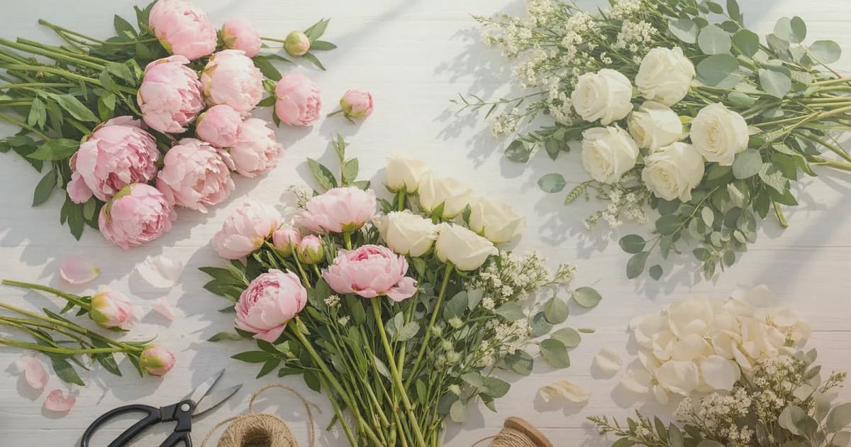 World Environment Day flowers social share image with garden roses, herbs, and ferns, garden green, sage mist, and garden rose coral tones, and premium Lina Flowers styling