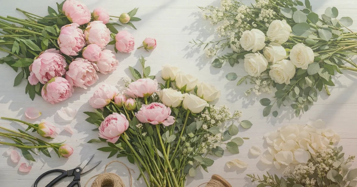 World Environment Day flowers social share image with garden roses, herbs, and ferns, garden green, sage mist, and garden rose coral tones, and premium Lina Flowers styling