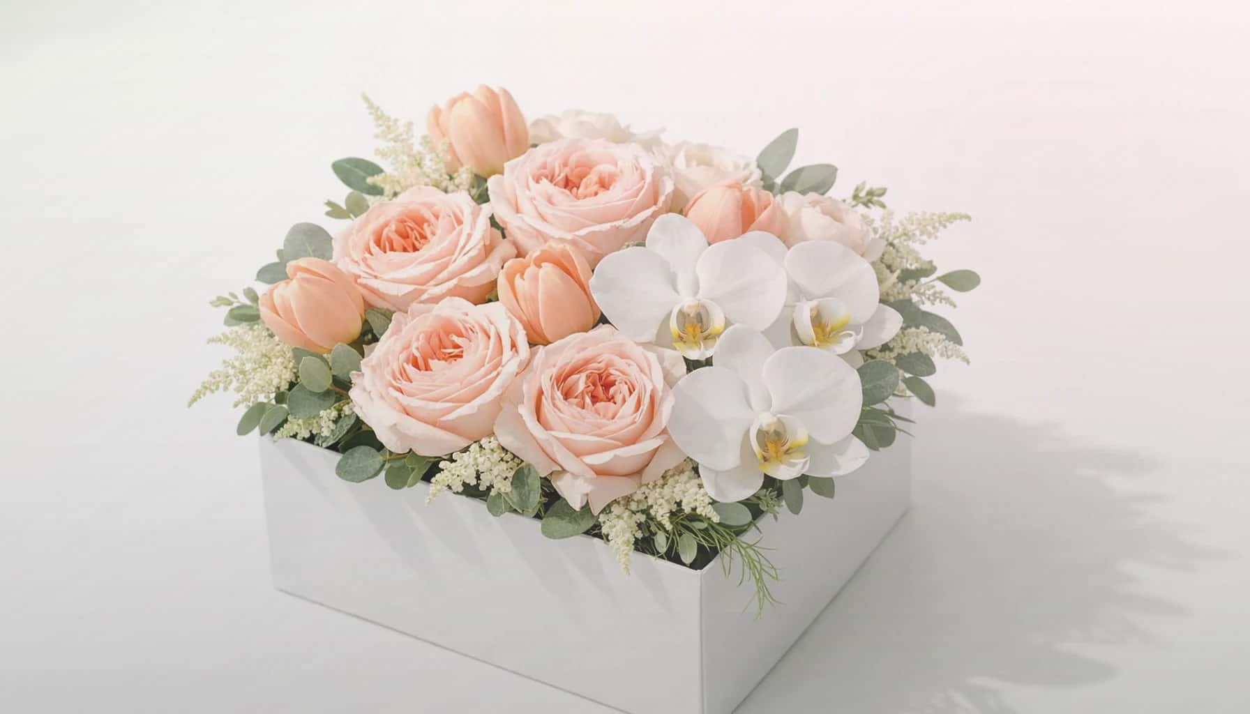 World Mental Health Day flowers collection banner with cream roses, blush ranunculus, and sage eucalyptus and calm, restorative, gentle, and quietly supportive styling from Lina Flowers