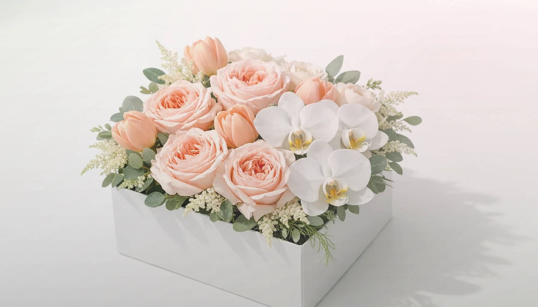World Mental Health Day flowers collection banner with cream roses, blush ranunculus, and sage eucalyptus and calm, restorative, gentle, and quietly supportive styling from Lina Flowers