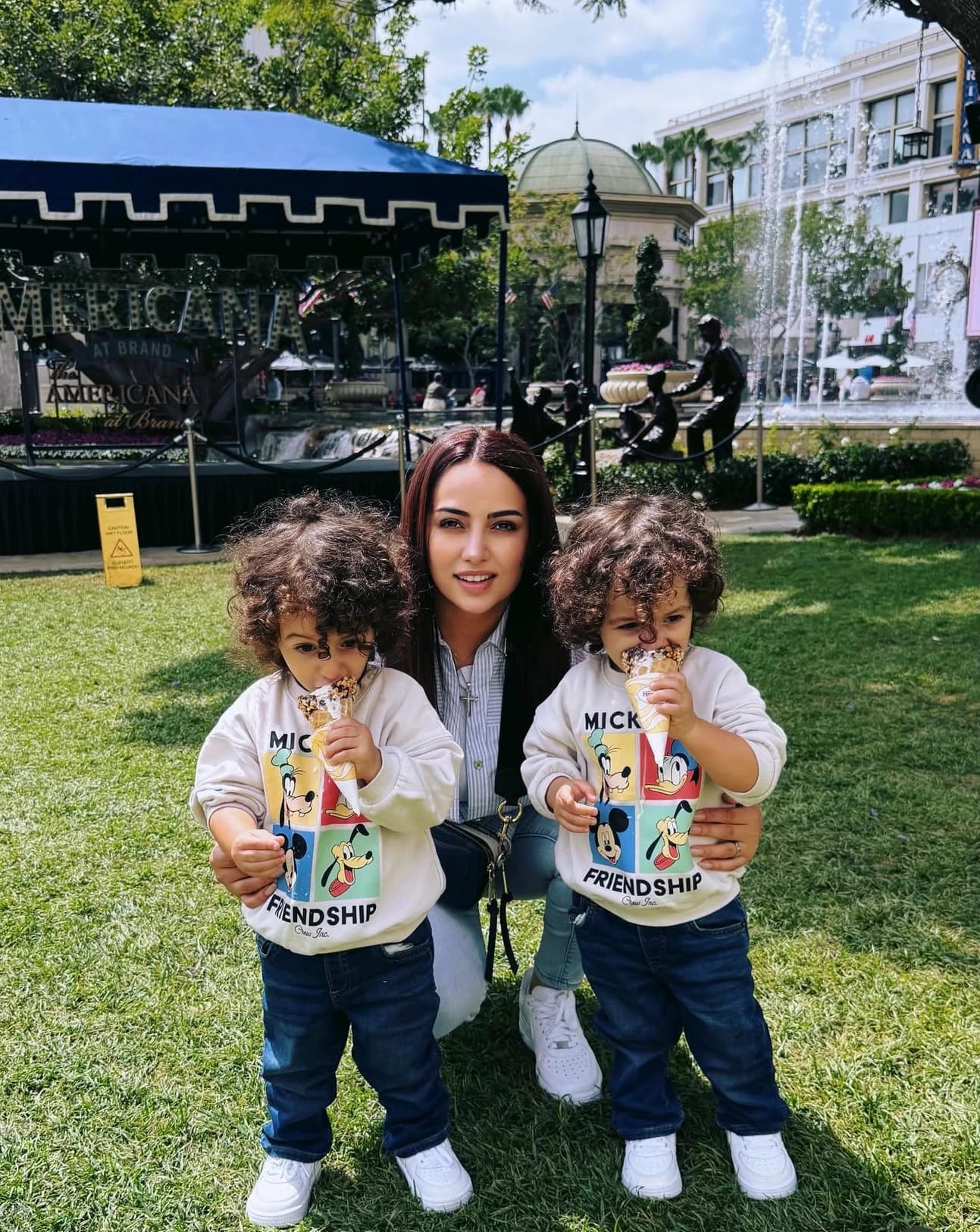 Naira Soghomonyan with her twin sons, Armen and Arman, sharing a family day outdoors