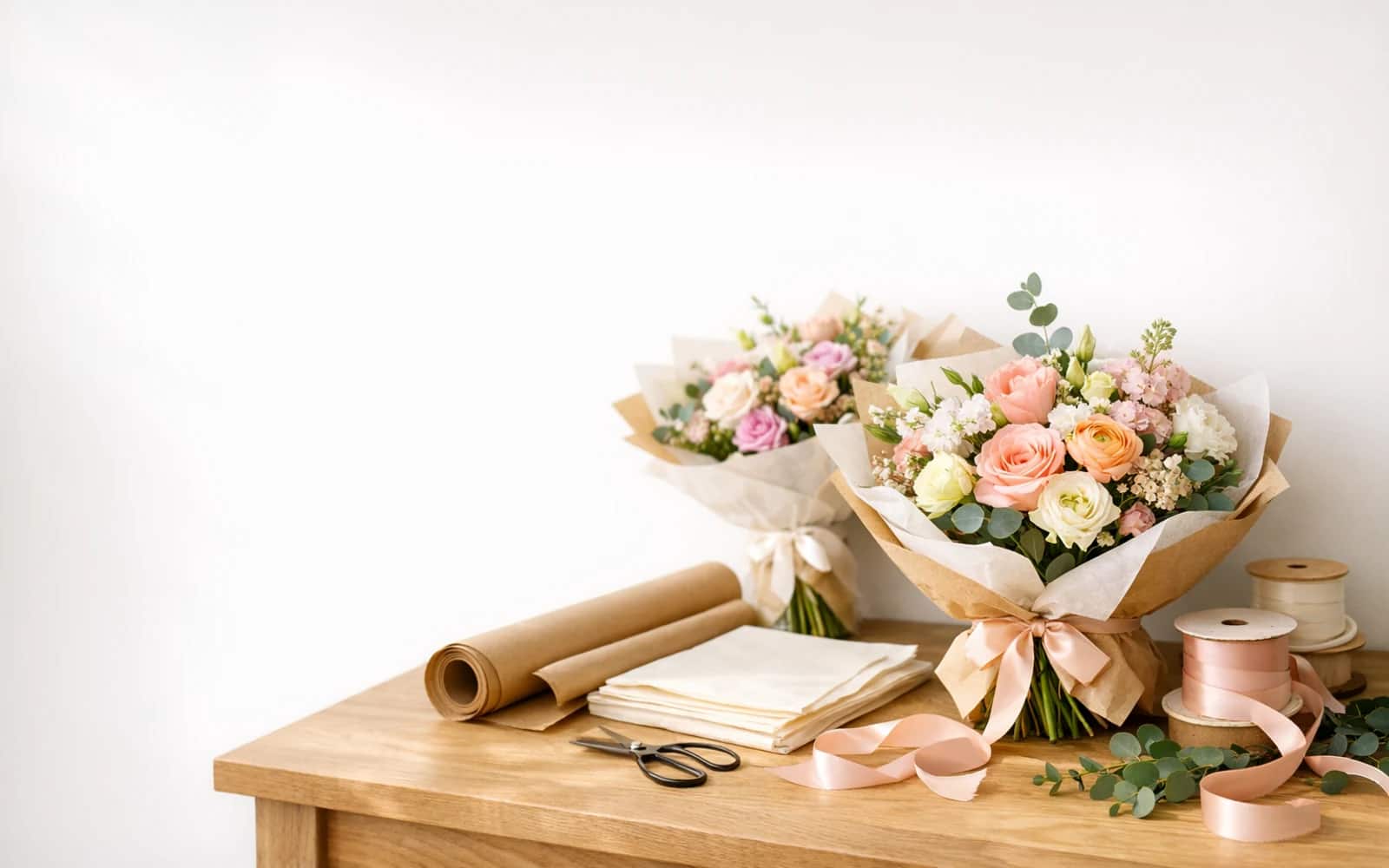 Soft floral arrangement background with roses and greenery from Lina Flowers