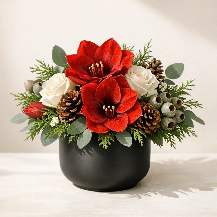 Seasonal holiday centerpiece for advance flower planning