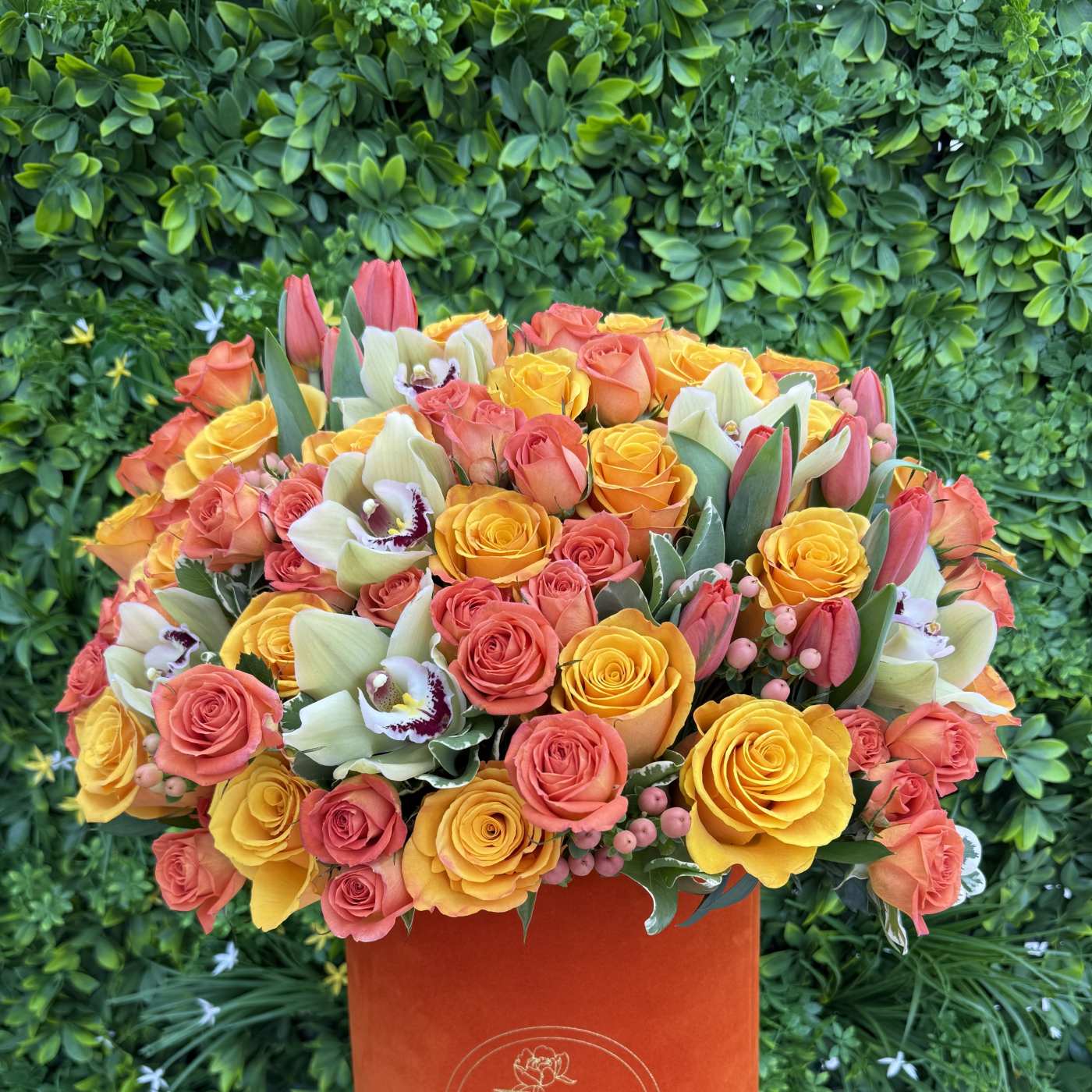 The Atelier Mix luxury rose, tulip, and orchid flower box from Lina Flowers in Van Nuys