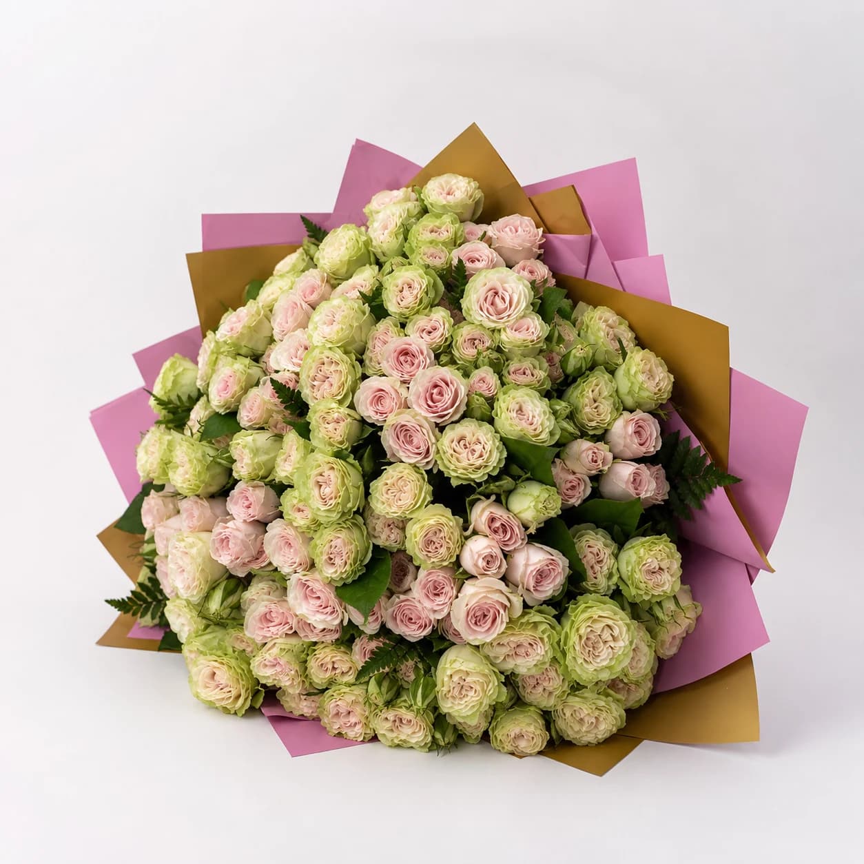 Everyday Brightness AI-assisted studio view of the hand-wrapped bouquet in bright mixed tones with fresh seasonal contrast
