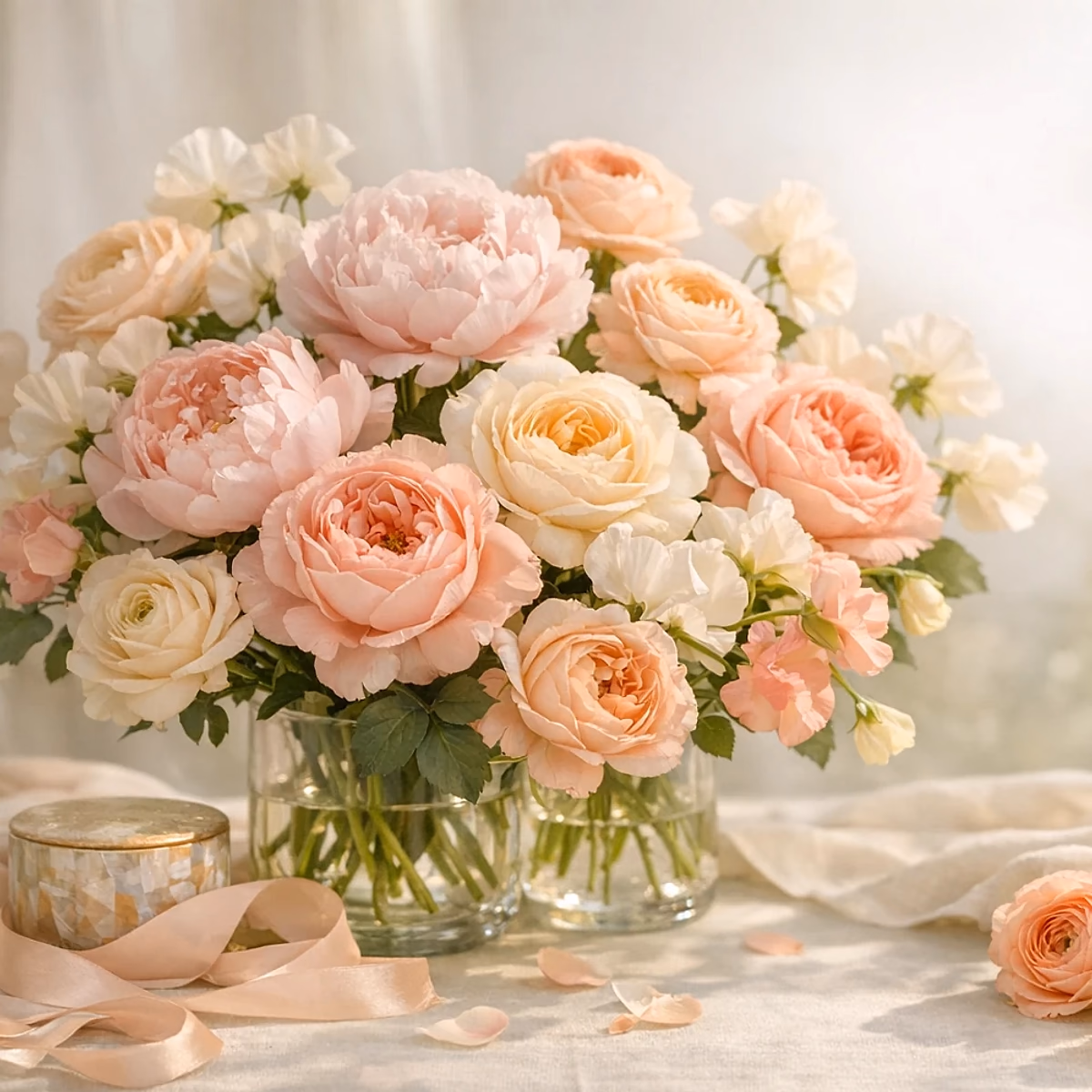 Mother's Garden blush, peach, lilac, and cream Mother's Day arrangement from Lina Flowers