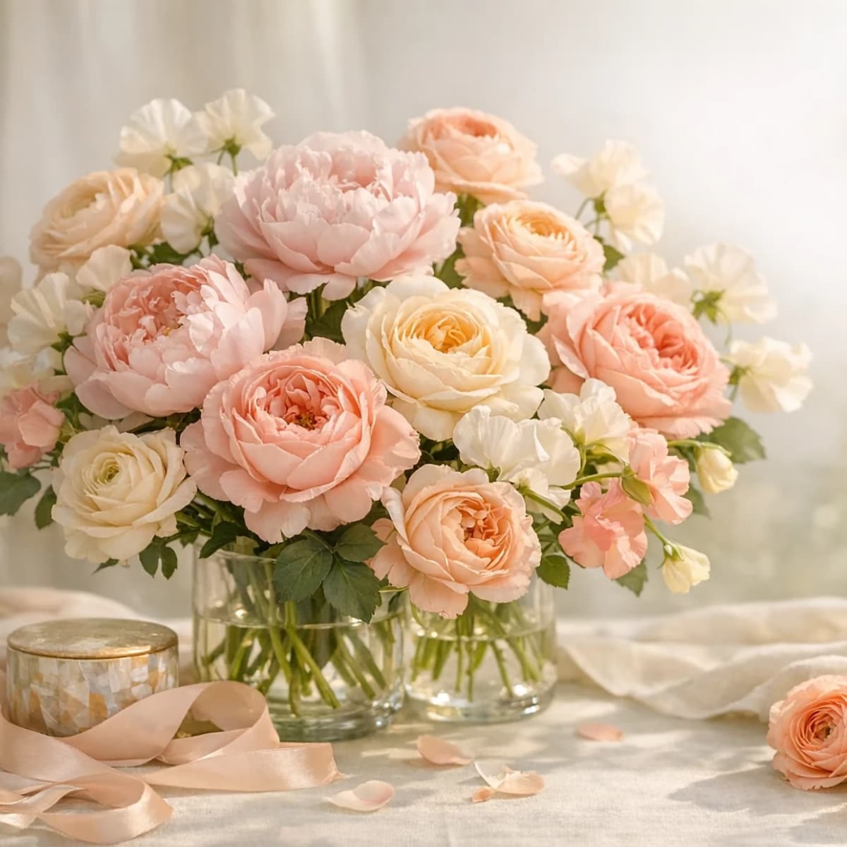Mother's Garden blush, peach, lilac, and cream Mother's Day arrangement from Lina Flowers
