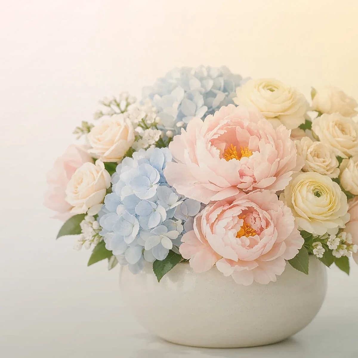 Teacher Appreciation peach, yellow, white, and green petite bouquet from Lina Flowers
