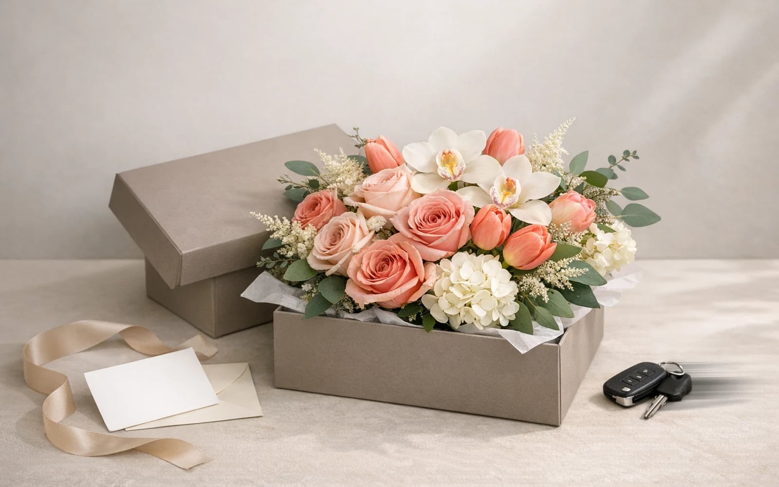 Same-day flower delivery image from LiNa Garden with premium flower box styling and quick local gifting energy