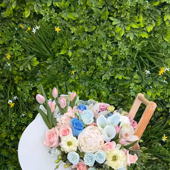 First Bloom pastel new baby flower basket from Lina Flowers in Van Nuys