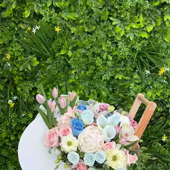 First Bloom pastel new baby flower basket from Lina Flowers in Van Nuys